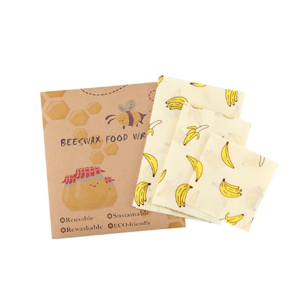 Beewrap - Lot de 3 sachets en cire d'abeille, 3 tailles différentes, motif bananes jaune- PBS - Naturopathie & Zéro déchet
