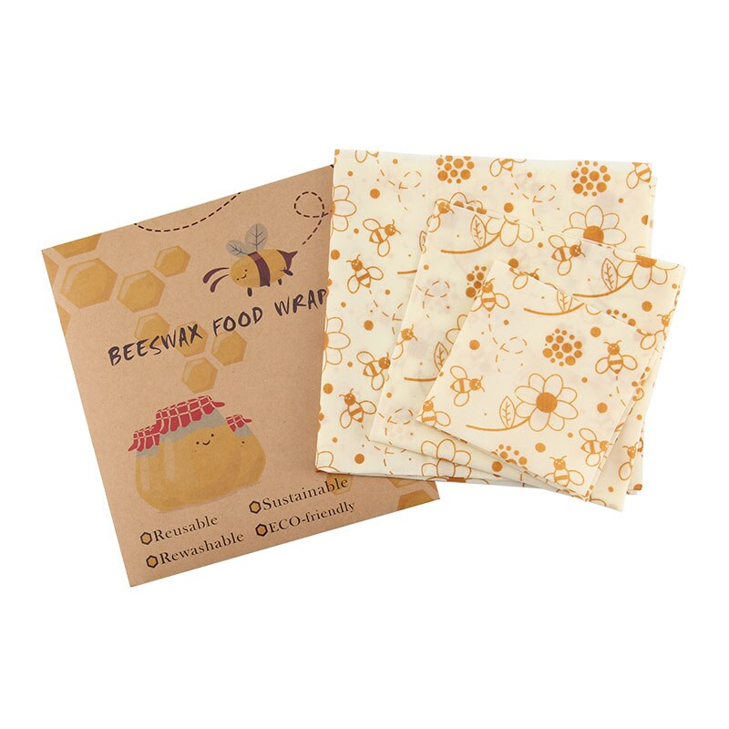 Beewrap - Lot de 3 sachets en cire d'abeille, 3 tailles différentes, motif fleur et abeille orange - PBS - Naturopathie & Zéro déchet