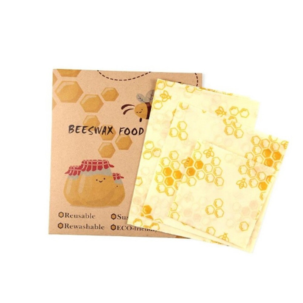 Beewrap - Lot de 3 sachets en cire d'abeille, 3 tailles différentes, motif ruche orange - PBS - Naturopathie & Zéro déchet