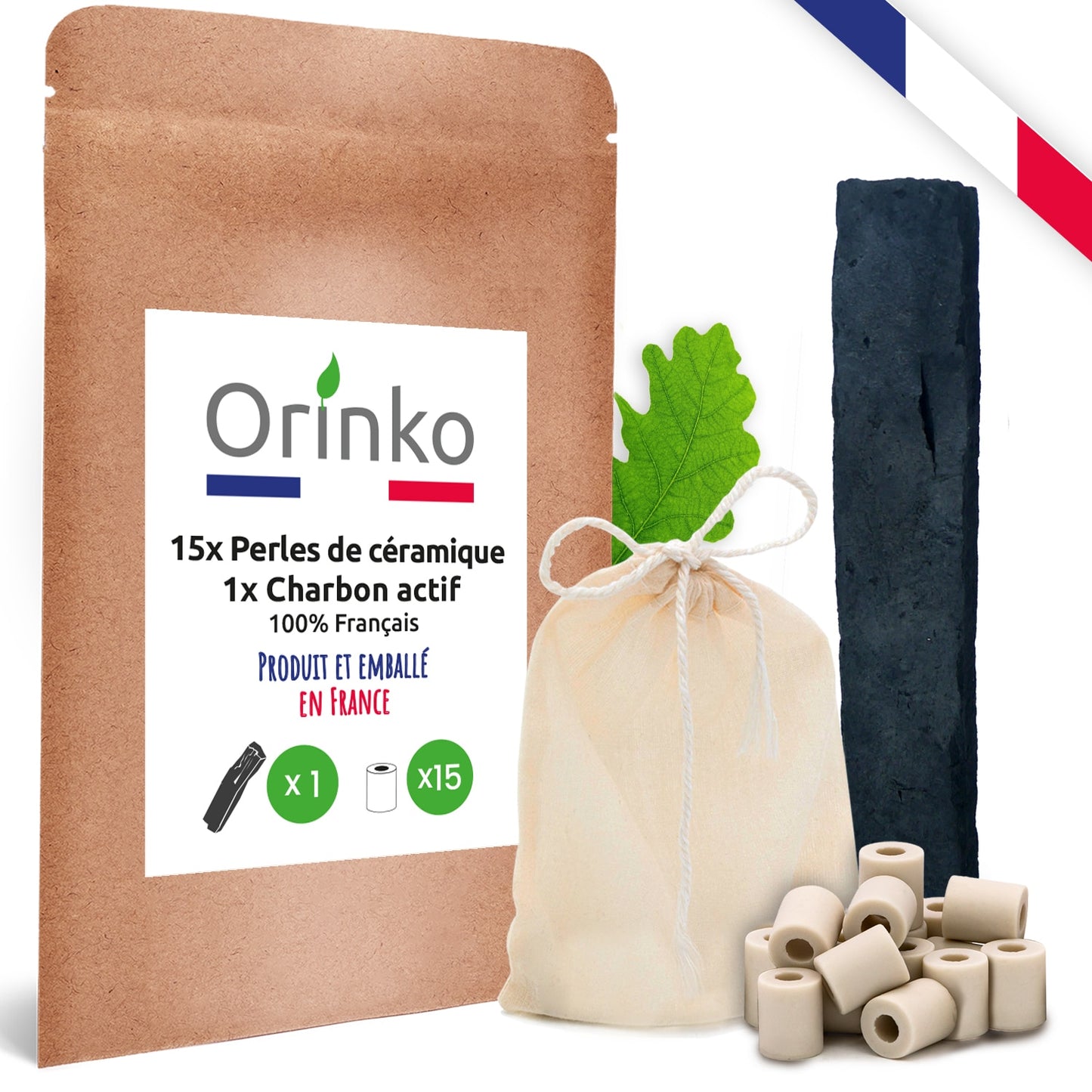 Lot charbon actif + 15 perles de céramique EM - ORINKO - PBS - Naturopathie & Zéro déchet